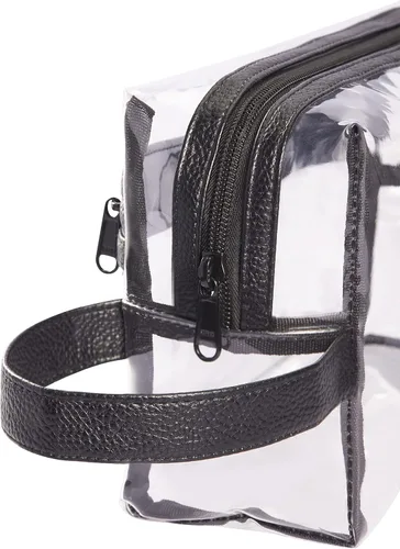 Vista 8 de Neceser de aseo transparente, para maquillaje, productos de afeitar, cosméticos, resistente, impermeable, con cierre y asa para viajes, Negro)