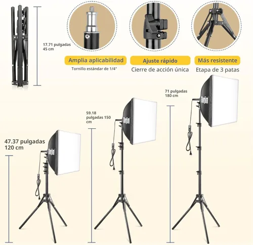 Vista 4 de Torjim Softbox - Kit de iluminación para fotografía Luces LED de estudio de 16 x 16 pulgadas y 85 W
