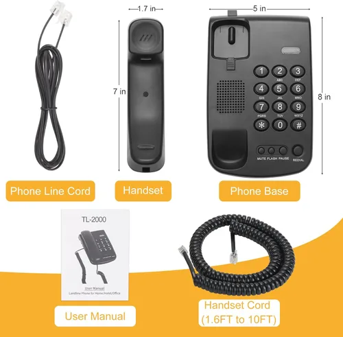 Vista 6 de Uvital Teléfono con cable para teléfono fijo, teléfono fijo negro, teléfono fijo con cable, teléfono de escritorio para el hogar, oficina