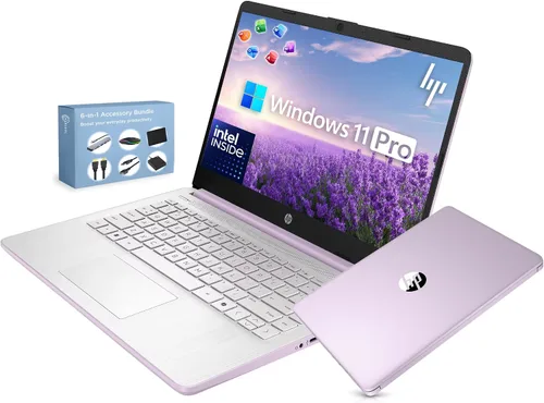 Vista 11 de HP Computadora portátil ultra ligera de 14 pulgadas 2026 Premium, MS Office, Copilot AI, CPU Intel de 4 núcleos, RAM DDR5 de 4 GB, almacenamiento