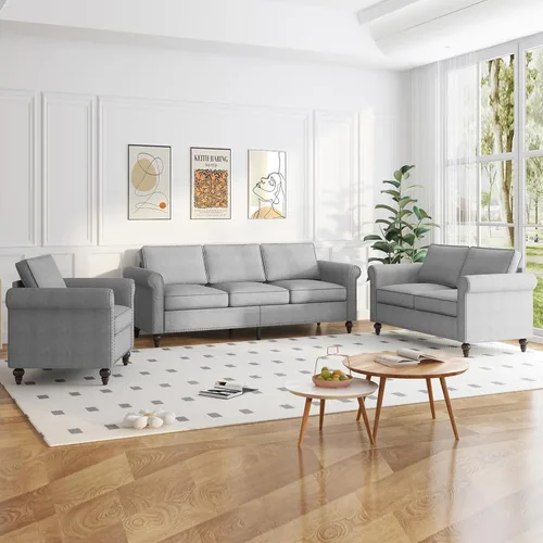 Vista 8 de PUREMIND Juego de sofá de 3 piezas para sala de estar, sofá seccional y sofá biplaza y sillón, moderno sofá de 3 plazas + sofá de 2 plazas+ juego