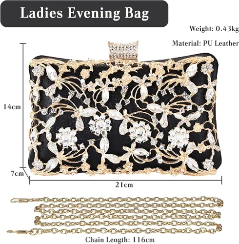 Vista 3 de Bolso de noche con diamantes de imitación para mujer, bolso de mano de cristal con lentejuelas brillantes, bolso de hombro floral