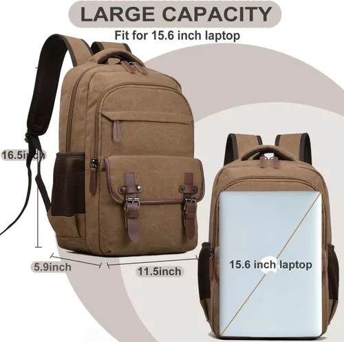 Vista 2 de CROCOD - Mochila de lona para laptop, mochila vintage para hombres y mujeres, mochila de viaje para trabajo, universidad, bolsa de computadora