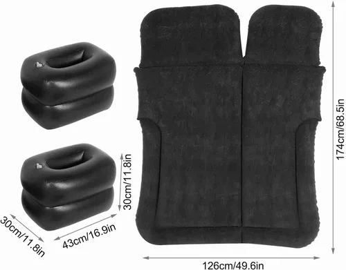 Vista 2 de Aramox SUV Air Mattress, Inflatable Thickened Car Air Bed with Electric Pump, Flocking Surface Portable Sleeping Pad for Travel Camping (Black)