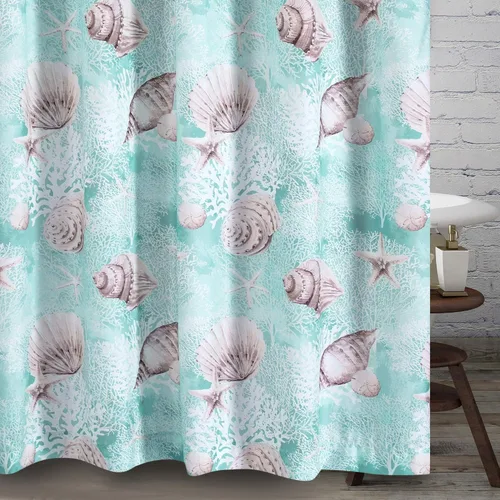 Vista 7 de Greenland Home Fashions Cortina de ducha de tela Sensations, decoración elegante para el baño, lavable a máquina, 72 pulgadas x 72 pulgadas, Atlantis
