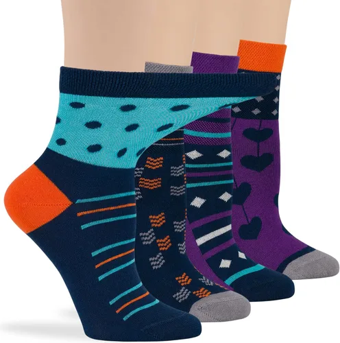 Vista 63 de 7BIGSTARS KINGDOM Women's Cotton Quarter Non-Binding Diabetic Fashion Socks-L-M-4 Pack-Multicolor