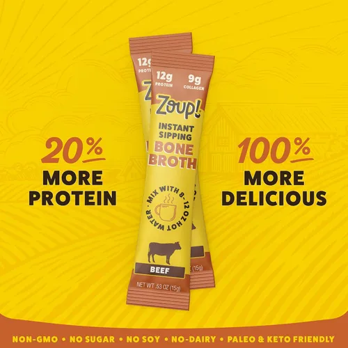 Vista 3 de Zoup! Mezcla de caldo de huesos para sorber instantáneo, carne de res, 0.53