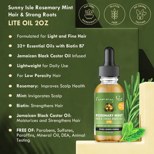 Vista 3 de Sunny Isle Aceite Lite para el cabello y raíces fuertes de menta y romero
