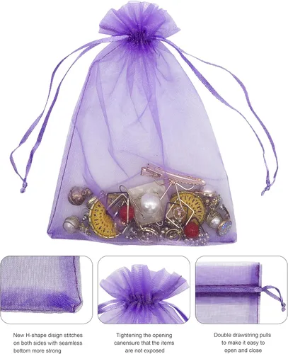 Vista 5 de Jexila 120 bolsas de organza transparente de 5 x 7 pulgadas, bolsas de regalo con cordón de malla pequeñas para joyas, bodas, fiestas, baby shower