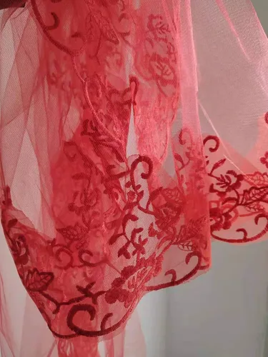 Vista 6 de Aimeely Mujeres Vintage 3M Rojo Encaje Apliques Largo Boda Novia Velo Accesorios Para el Cabello