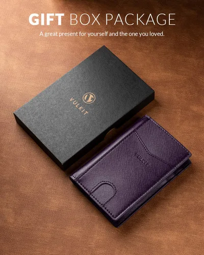 Vista 6 de VULKIT Billetera delgada con bolsillo frontal plegable con bloqueo RFID, minimalista, de cuero fino, tarjetero para tarjetas de crédito