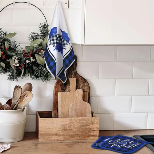 Vista 6 de Leinuosen Juego de 6 Piezas de Cocina de Navidad Juego de Toallas de Mano para Platos, Soportes para Ollas y Guantes de Horno Toallas de Té