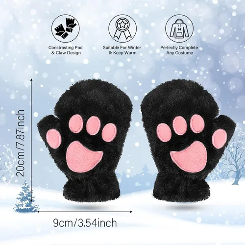 Vista 2 de SATINIOR 3 pares de guantes de pata de gato, guantes sin dedos, guantes de felpa de invierno para mujeres y niñas