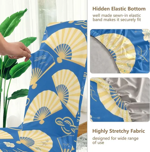 Vista 3 de Blue and Gold Sun Folding Fan Decorative Chair Covers for Wedding for Bedroom Anti-Dust Anti-Slip Chair Covers fundas para sillas de comedor Set of 4