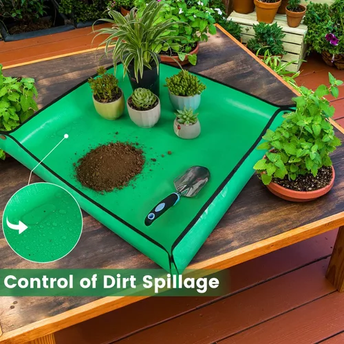 Vista 4 de HNXTYAOB 2 PCS Alfombrilla de Trasplante de 27" x 27" para Plantas de Interior y Control de Desorden, Bandeja para Macetas Engrosada e Impermeable