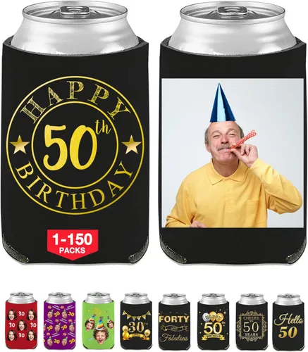 Vista 72 de Fundas enfriadoras de latas de cumpleaños, soporte personalizado para botellas de cerveza a granel con nombre de foto, suministros para fiestas