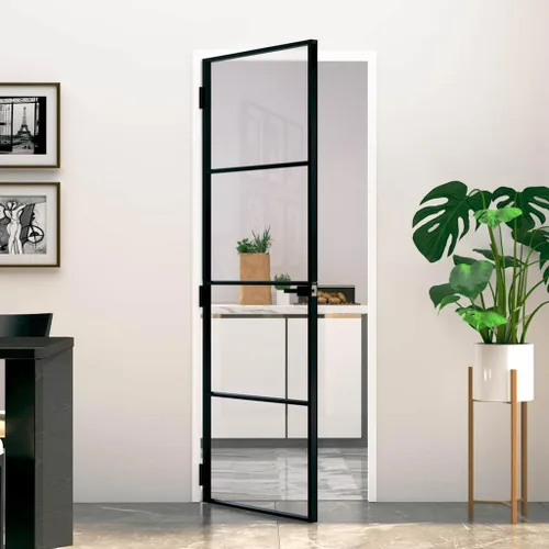 Vista 2 de vidaXL Puerta Interior Negro 29.9"x79.3" Vidrio Templado y Aluminio Delgado