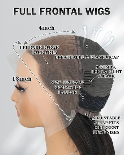 Vista 4 de MOONBAY Pelucas de cabello humano lacio con encaje frontal HD de 22 250 Color negro