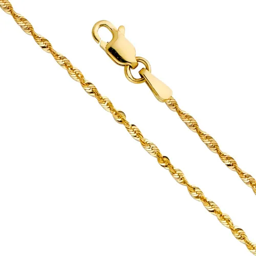 Vista 3 de Wellingsale 14k Yellow Gold Solid 2mm Diamond Cut Solid Rope Chain Necklace with Lobster Claw Clasp