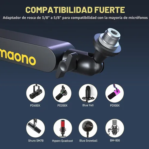 Vista 5 de MAONO Brazo de Micrófono de Pluma, Brazo de Micrófono de Bajo Perfil con Canales de Gestión de Cables, Abrazadera de Montaje de Escritorio