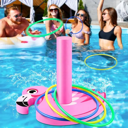 Vista 10 de Hiboom Juegos de lanzamiento de anillos de piscina, juegos de piscina para adultos y familia con 6 anillos de lanzamiento, juguetes flotantes