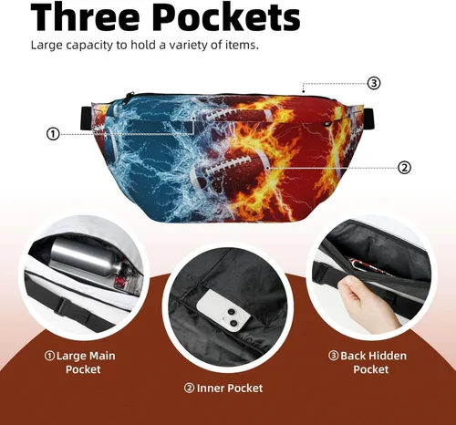 Vista 4 de Crossbody Fanny Pack for Men & Women water fire american football Waist Bag with Adjustable Strap for Outdoors Workout Traveling Casual Running