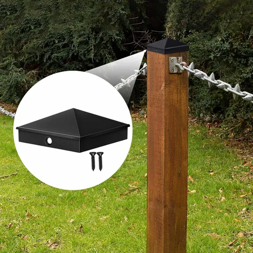 Vista 4 de Cubiertas de poste de aluminio Dunzy Tapas de poste de valla de pirámide para manga nominal con tornillos para buzón de correo al aire libre