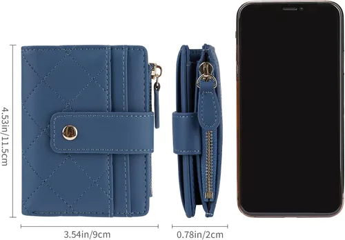 Vista 45 de Cartera de cuero para mujer, pequeña, compacta, plegable, con bolsillo para monedas con cremallera