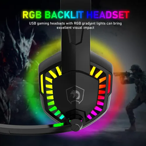 Vista 5 de MANBASNAKE Auriculares para juegos para PS4, PC, Xbox One PS5, auriculares con cancelación de ruido sobre la oreja con micrófono ajustable, luz RGB