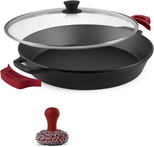 Vista 13 de Sartén de hierro fundido de Cuisinel con tapa - Sartén para freír pre-sazonada de 10" pulgadas + cubierta de vidrio + soporte para mango resistente