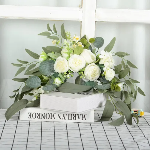 Vista 7 de Paquete de 2 flores artificiales de arco de boda para letrero de boda, arreglos de flores de rosas artificiales, decoración de boda polvorienta