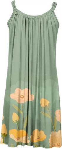 Vista 4 de Vestidos casuales de verano para mujer, 2023, bohemio, floral, vestido de playa, sin mangas, holgado, minivestido corto, plisado, vestidos de verano