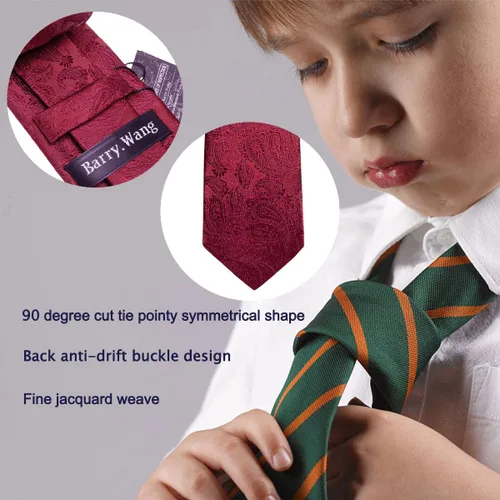 Vista 120 de Barry.Wang Corbata de niño regular seda tejida rayas sólido lazo bolsillo cuadrado