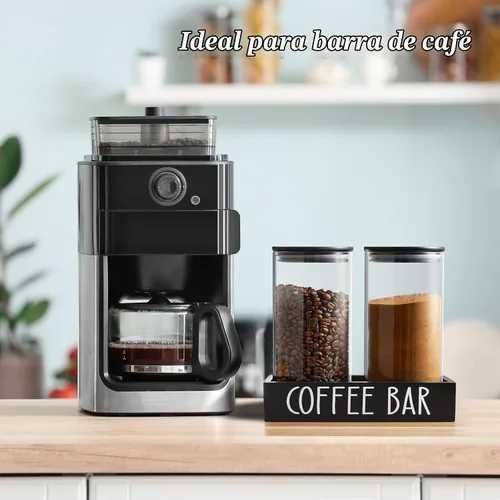 Vista 4 de Recipiente de Vidrio para Café Molido - Juego de 2 Piezas de 45oz de Recipientes para Café y Azúcar con Tapas Herméticas de Bambú y Bandeja Negra