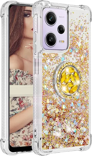 Vista 5 de CCSmall Funda transparente con purpurina para Xiaomi Redmi Note 12 Pro 5G, cubierta brillante de arena movediza líquida con soporte de anillo de Con
