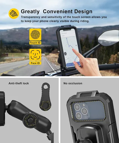 Vista 2 de iMESTOU Soporte de teléfono impermeable para espejo retrovisor, soporte para teléfono de motocicleta de 1 pulgada con brazo de doble enchufe