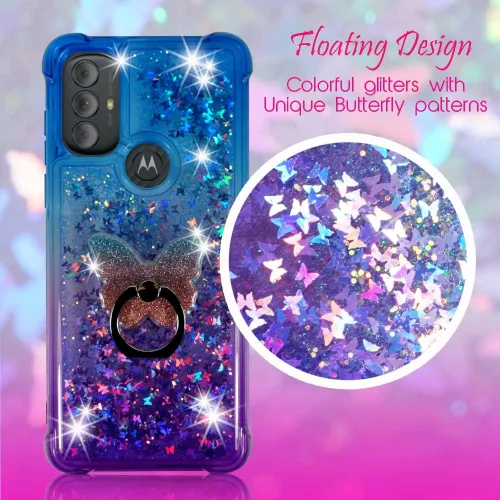 Vista 3 de Zase Diseño para Motorola Moto G Play (2023)/Moto G Pure/Moto G Power (2022) Funda transparente con purpurina líquida brillante linda flotante 3D