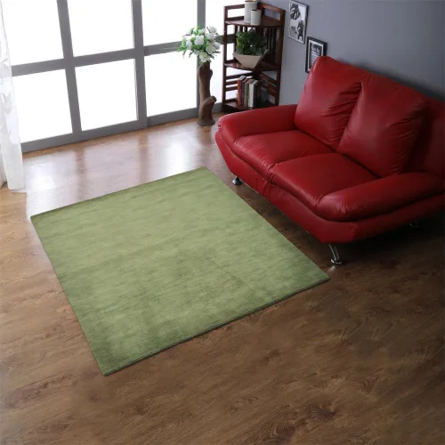 Vista 9 de Alfombras de área de lana anudadas a mano en telar, ecológicas - 10'x10', cuadradas, color aguamarina, diseño liso sólido, alfombras de área gruesas