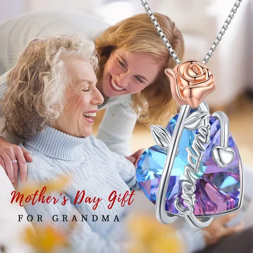 Vista 2 de Collar de plata de ley 925 para hermanamamáabuelaesposaenfermera con diseño de flor de rosa para ella