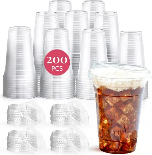 Vista 10 de Prestee 100 tazas de café helado desechables transparentes con tapas, 16 onzas, vasos de plástico con tapas sin pajilla, taza duradera