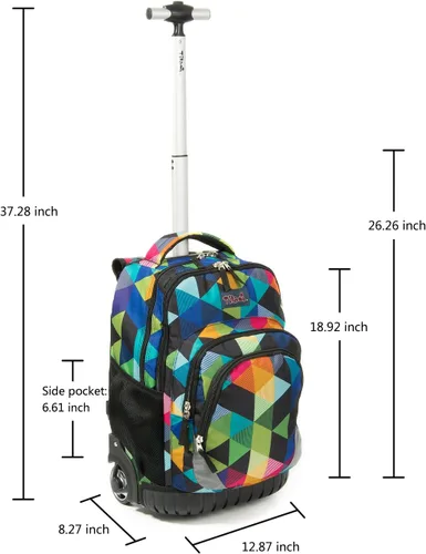 Vista 7 de Tilami Mochila rodante Armadura Equipaje Escuela Libro de Viaje Portátil 18 Pulgadas Mochila con Ruedas Multifunción Estudiantes, Azul geométrico