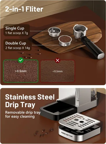 Vista 7 de Máquina de espresso KEENSTAR de 20 bares con preparación rápida de café frío, máquina de café caliente y helado, máquina de espresso con espumador