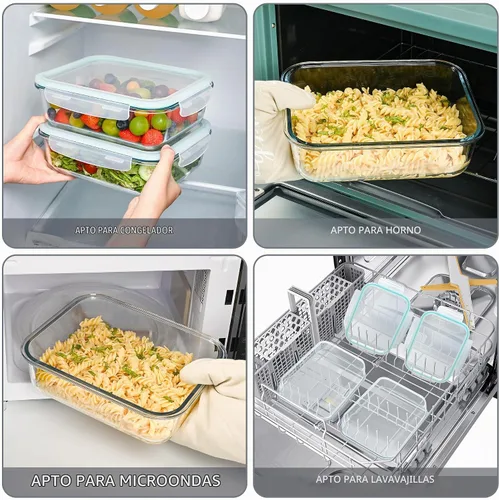 Vista 7 de Paquete de 2 recipientes grandes de vidrio de 78 onzas / 9.8 tazas con tapas, recipientes de preparación de comidas para hornear, servir, recipiente