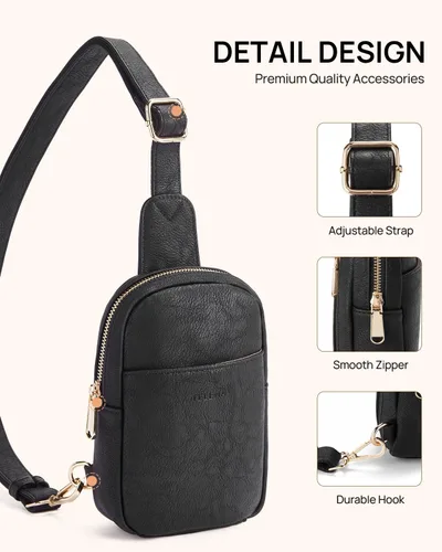 Vista 131 de Telena Riñonera pequeña para mujer, de cuero, cangureras, bolsa de pecho para mujer