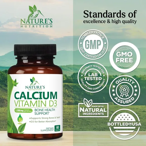 Vista 4 de Suplemento de calcio con vitamina D3-1200 mg de calcio por porción con D3 para una mejor absorción - Apoya la salud inmunológica, huesos y dientes