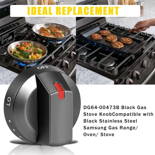 Vista 6 de GTPARTS DG64-00473B Perillas de estufa compatibles con estufa de gas Samsung, reemplazos de horno, quemador de gas, pomos negros con anillo en D