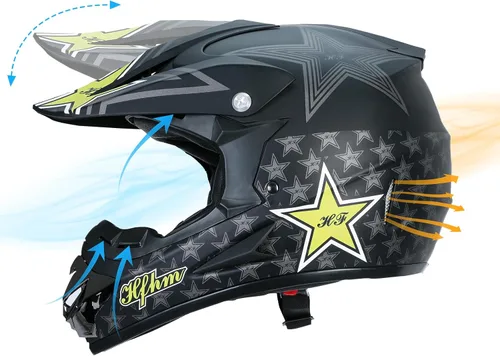 Vista 5 de Casco de motocross para adultos con gafas, guantes y máscara, ATV, casco de motocicleta para adultos todoterreno, color negro para adultos, aprobado