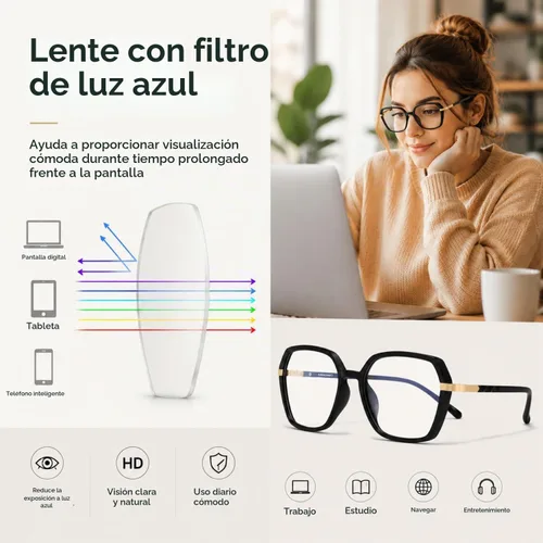Vista 3 de ROCKNIGHT Stylish Blue Light Glasses Computer Glasses for Women & Men Marco negro
