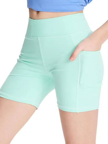Vista 20 de DEVOROPA Pantalones cortos de 5" de elastano para niñas, pantalones cortos de voleibol, pantalones cortos elásticos para atletismo y gimnasia Beige