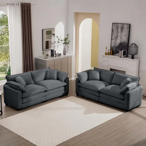 Vista 8 de Juego de sofá de 2 piezas de gran tamaño para sala de estar, sofá biplaza y sofá individual, asiento modular modular profundo de pana cómodos sofás